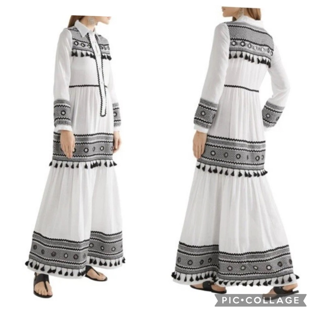 DODO BAROR White and Black Embroidered Maxi Dress